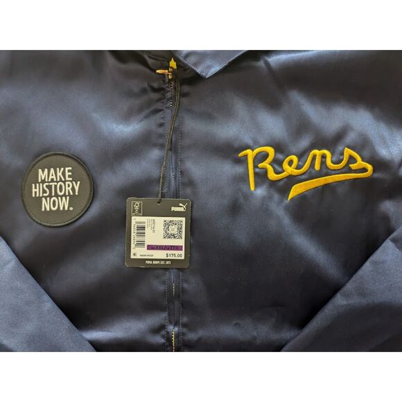 Puma x Black Fives Rens Harlem New York Satin Jacket XXL Navy Blue Gold NWT - Picture 3 of 8